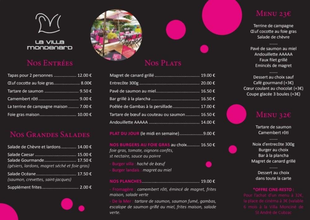 La Villa Mondénard - Menu Image 1